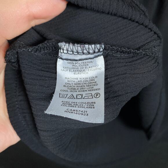 LOFT Womens Blouse Black Pleated Front 3/4 Flared Sleeve Ruffles Stretch Small - Picture 7 of 14